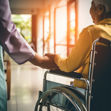 elderly care, nurse and hand,  elders old age patience