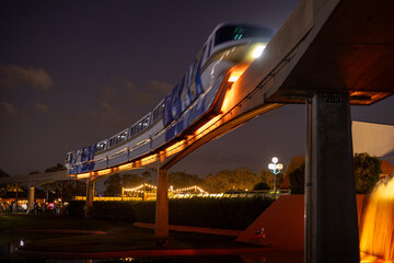 Monorail at night