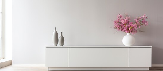 Modern luxury white sideboard with minimalist living room details.
