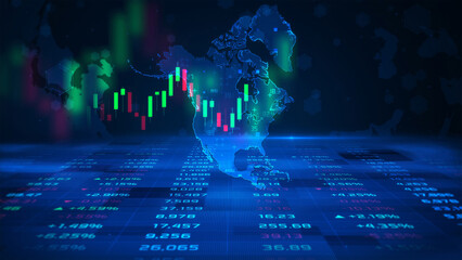 North America stock market and economic business growth