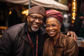 Obraz premium Cheerful African American Couple in Stylish Attire Enjoying Urban Life