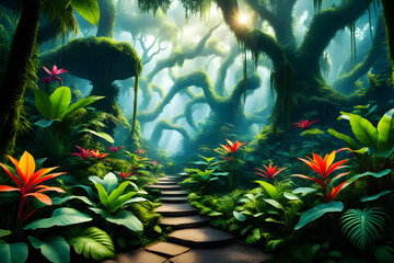 Fototapeta na wymiar Enchanted fantasy tropical jungle