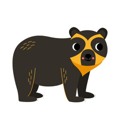 Vector illustration of cute cartoon spectacled bear isolated on white background.