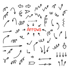 Collection Doodle Arrows Hand Drawn, Isolated Simple Arrows for Sketch Hand Writing Presentation Style, Abstract Freeform Pointing for kids, Growth