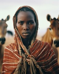 Portrait of an African woman with horses