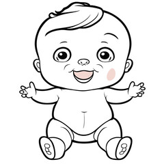 Fototapeta premium Black and white lines, cute little children