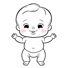 Naklejka premium Black and white lines, cute little children