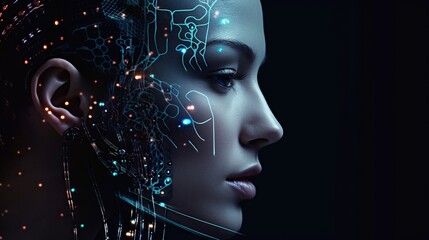 Artificial Intelligence revolution futuristic data visualization and control by single person 
