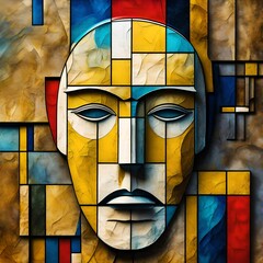 A painting of a colorful face, depicting mental health struggles, matte color, dreamlike, surrealism, abstract textured background.