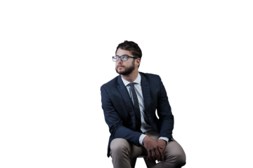 Man, thinking and serious for future idea and isolated on transparent png background. Confident, young and financial clerk working for career, and startup with a businessman for corporate job