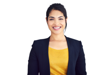 Businesswoman, confident and portrait with happy for professional career, consultant and corporate job. Proud person, face or smile for pride in fashion or isolated on transparent png background