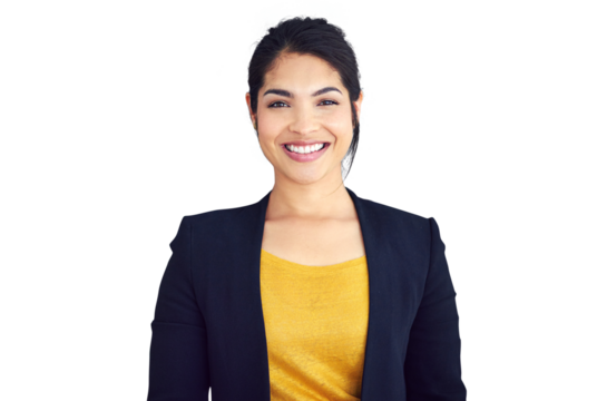 Businesswoman, confident and portrait with happy for professional career, consultant and corporate job. Proud person, face or smile for pride in fashion or isolated on transparent png background
