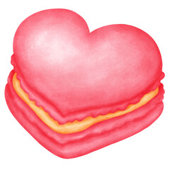 Watercolor style heart-shaped pink macaron painting. Valentine dessert