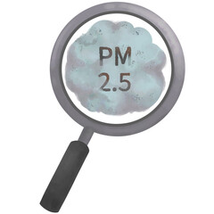 PM2.5 dust in magnifying glass water color isolate