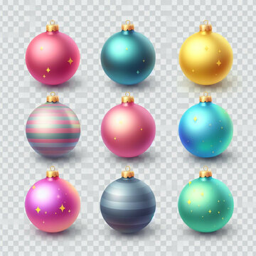 Sparkling Christmas Ornaments Collection - Elegant Decorations with Transparent and White Backgrounds (PNG) ai image 
