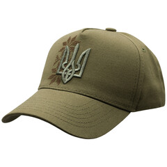 Khaki Patriotic Cap with Ukrainian trident. This is the national coat of arms of Ukraine, not a...