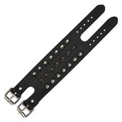 Black leather bracelet with spikes, pyramids. An accessory for rockers, bikers, metalheads, goths...