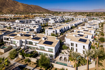 Aerial Cityscape of Generic White Townhome Community in Palm Springs