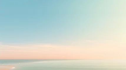 Foto op Plexiglas Clear blue sky sunset with glowing orange teal color horizon on calm ocean seascape background. Picturesque generative ai © Summit Art Creations