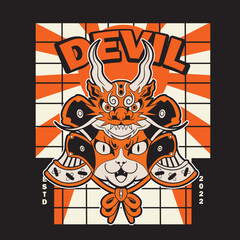 Fototapeta premium funny vector illustration of cat as a samurai , it can be use for shirt design or poster 