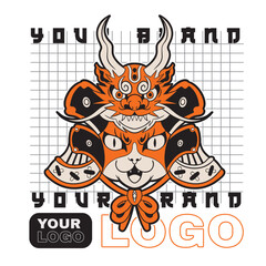 funny vector illustration of cat as a samurai , it can be use for shirt design or poster	
