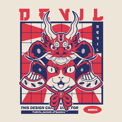 funny vector illustration of cat as a samurai , it can be use for shirt design or poster	
