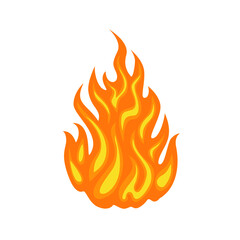 Cartoon fire flame icon. Vector illustration of campfire Isolated on white background. Bonfire in Simple flat style.