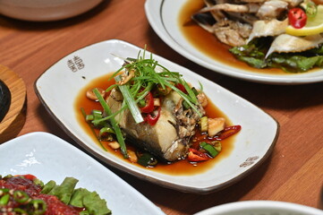 fish boiled in soy with spices Korean food