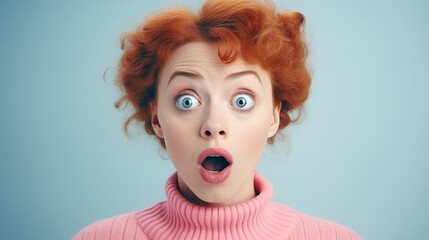 Surprised Woman with Big Eyes Isolated on the Minimalist Background
