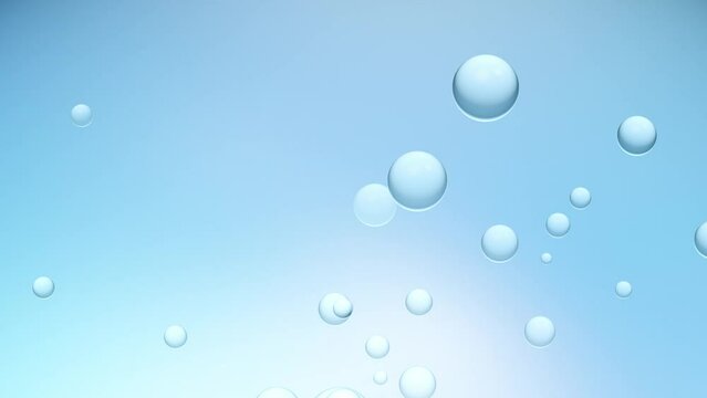 Water bubbles animation seamless loop. going up on blue background. Background element, 3D Render.	
