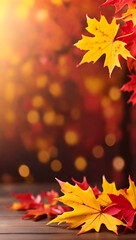 Naklejka na ściany i meble web banner design for autumn season and end-year activity with red and yellow maple leaves with soft focus light and bokeh background, copy space 