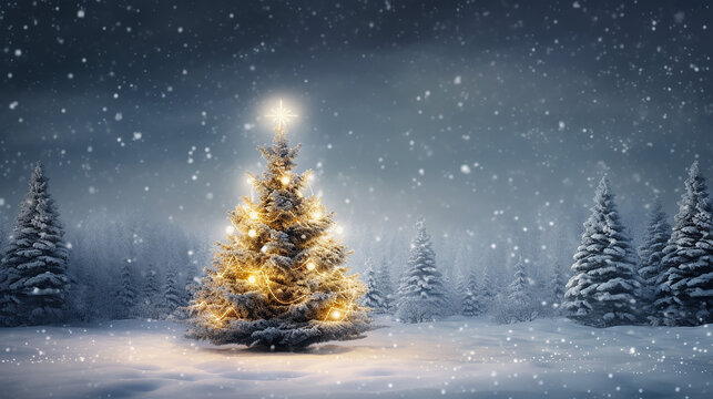 Christmas background. xmas tree with snow decorated