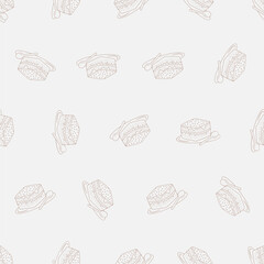 Tiramisu line art seamless pattern. Suitable for backgrounds, wallpapers, fabrics, textiles, wrapping papers, printed materials, and many more.