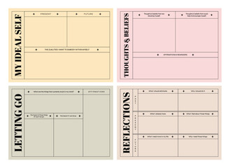 Set of printable vector reflection, habit, intention, affirmation, manifestation planner template for journaling