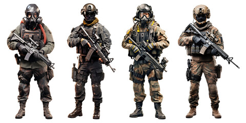 Fototapeta premium special forces soldiers set isolated on transparent background - design element PNG cutout collection