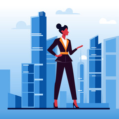 a girl standing in the city and wearing suit for officer in working woman concept 