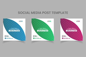 Clean Abstract shapes business social media post template set | Blue, Green and Pink gradients