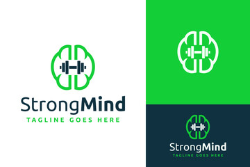 Creative Human Brain Mind with Dumbbell for Strong Fitness Gym Mindset Logo Design Branding Template