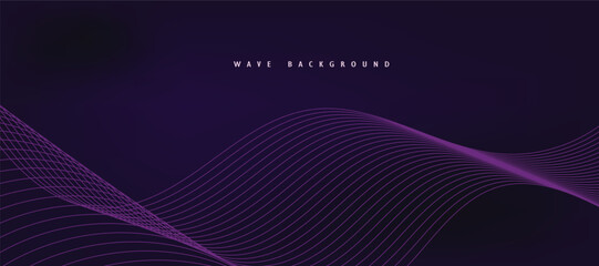 Vector purple gradient abstract background with dynamic waves, lines and particles.