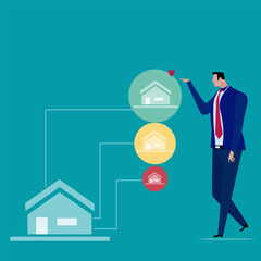 Home expense ratio, home purchase, home installment for report and presentation UI, WEB. Simulated pie chart of a businessman wanting to share profits.