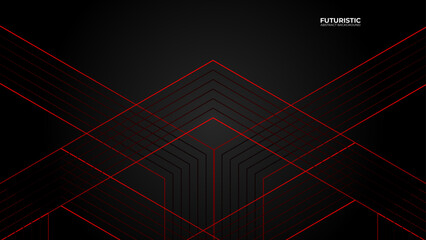 Modern red abstract futuristic technology background. Abstract lines pattern technology on black background.Business creative fluid presentation backdrop. brochure cover, landing page Black Friday BG