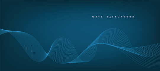 Vector blue gradient abstract background with dynamic blue waves, lines and particles.