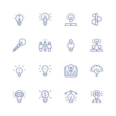 Creativity line icon set on transparent background with editable stroke. Containing paint brush, exchange ideas, thinking, innovation, light bulb, knowledge, idea, lightbulb, creativity, creative mind