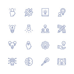 Creativity line icon set on transparent background with editable stroke. Containing employee, imagination, solution, idea, book, innovation, paint brush, creativity, creative, creative brain.