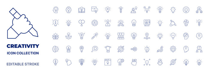Creativity icon collection. Thin line icon. Editable stroke. Editable stroke. Creativity icons for web and mobile app.