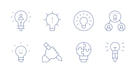 Creativity icons. Editable stroke. Containing cooperate, idea, light bulb, ingenuity, creative idea, creativity, lightbulb.