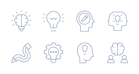 Creativity icons. Editable stroke. Containing coworking, brain, creative, idea, flexibility.