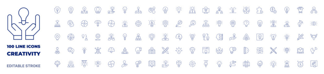 100 icons Creativity collection. Thin line icon. Editable stroke. Creativity icons for web and mobile app.