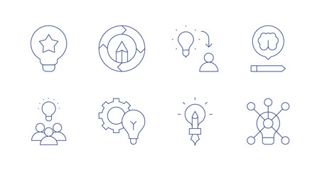 Creativity icons. Editable stroke. Containing idea, viral, intellectual property, creative process, creative, teamwork.