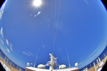 Fisheye Aufnahme von Himmel über Meer